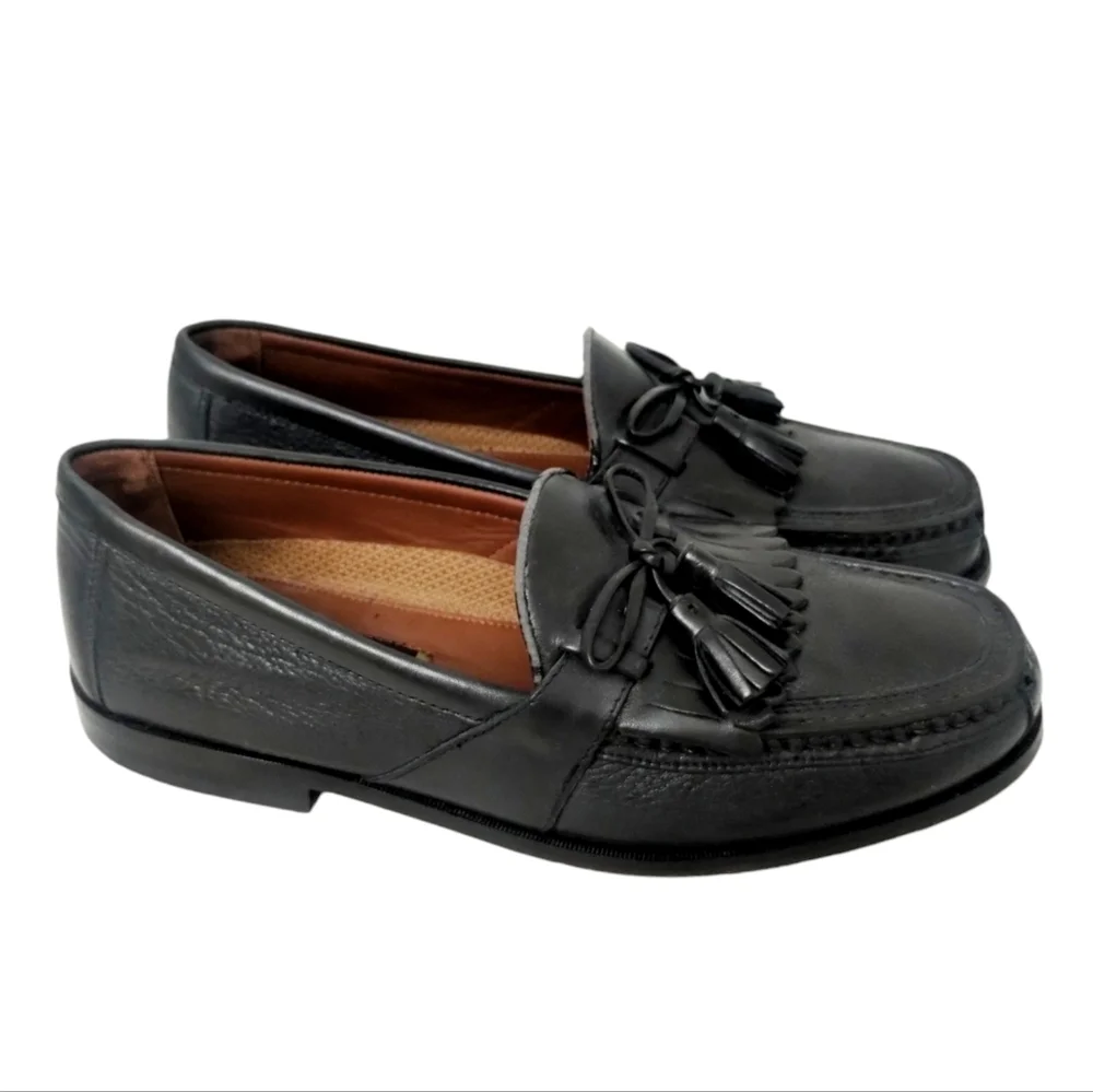 JOHNSTON & MURPHY Men's Tassel Loafers Black Pebble Leather size 9.5M Casual‎